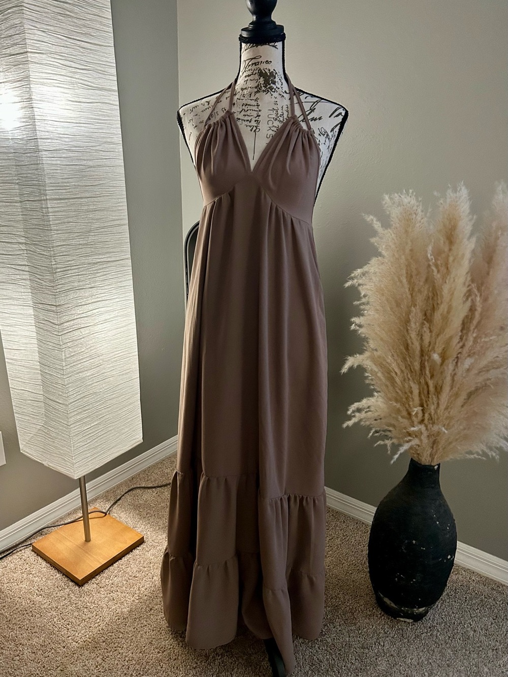 Taupe/Brownish Halter Maxi Dress - Women